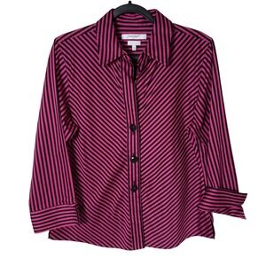 Foxcroft NYC Striped Wrinkle Free Button Down Shirt Blouse Professional Casual